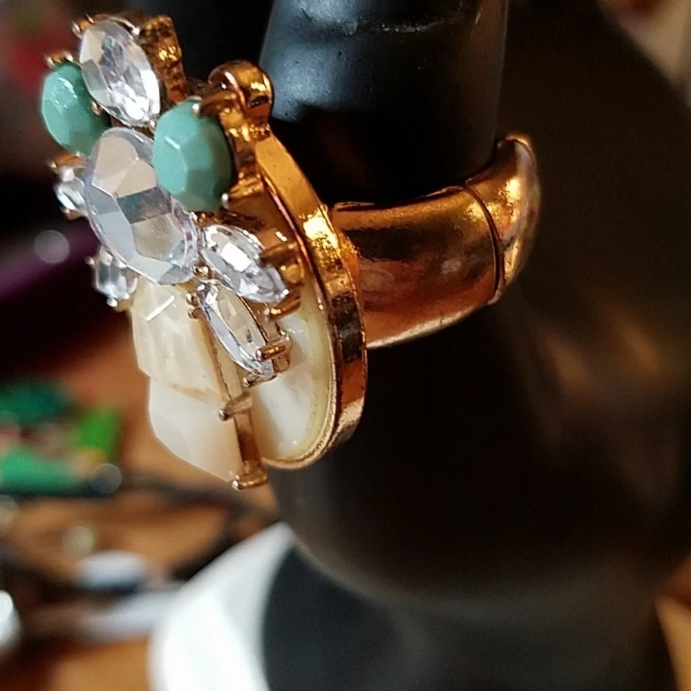 Art Deco Stone Elastic Ring Adjustable